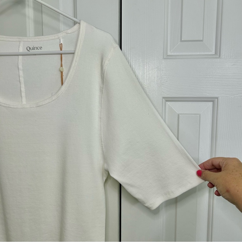 NWT Quince Organic Cotton Scoop Neck Short Sleeve White Top Spring 2025 Sz XL - Picture 3 of 14